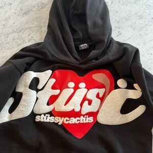 Stussy Black Hoodie with Red Heart Logo